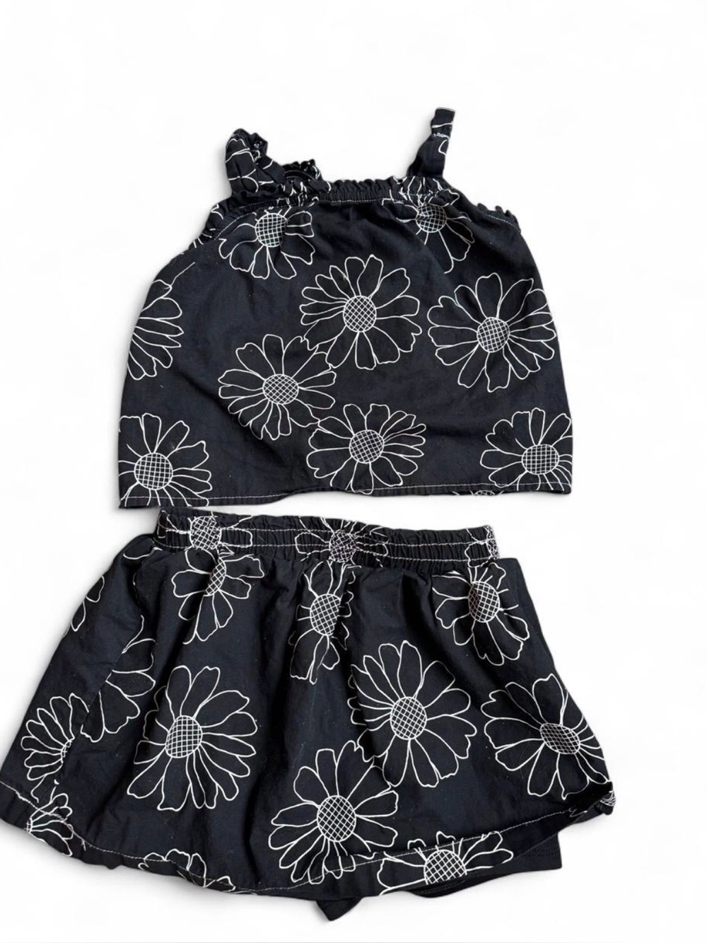 Cotton girls Black Daisy Print Tank & Skort Set